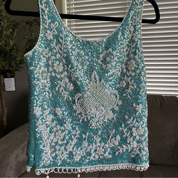 Stephen Chu 'Beaded Sweater Factory' lined sequin beaded sleeveless top M - Picture 8 of 12